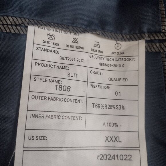 YND Slim Fit Double-Breasted Pinstripe Suit, Blue 3XL, ALTERED CUFFS & LEGS - Picture 4 of 7